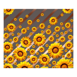 Schöne gelbe Blumen auf grauen, braunen Streifen Fotodruck