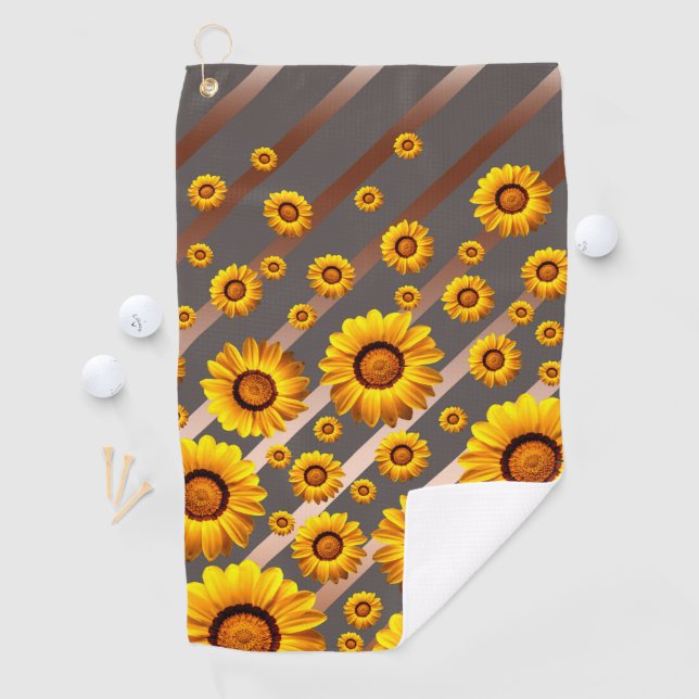 Schöne gelbe Blumen auf grauen, braunen Streifen Golfhandtuch (Insitu)