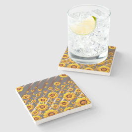 Schöne gelbe Blumen auf grauen, braunen Streifen Steinuntersetzer