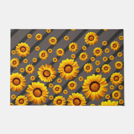 Schöne gelbe Blumen auf grauen, schwarzen Streifen Fußmatte