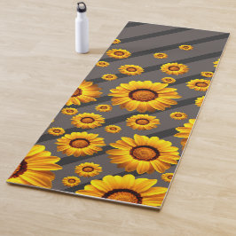 Schöne gelbe Blumen auf grauen, schwarzen Streifen Yogamatte
