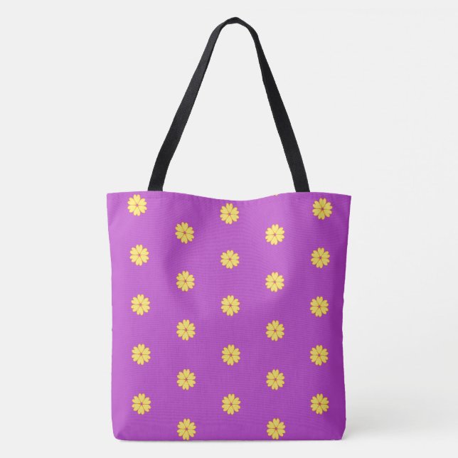 Schöne gelbe Blumen auf Violett Tasche (Rückseite)