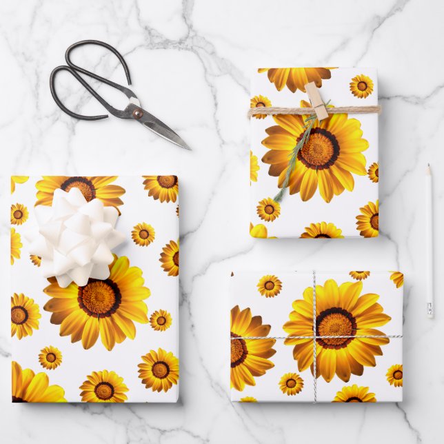 Schöne gelbe Blumen Geschenkpapier Set (Vorderseite)