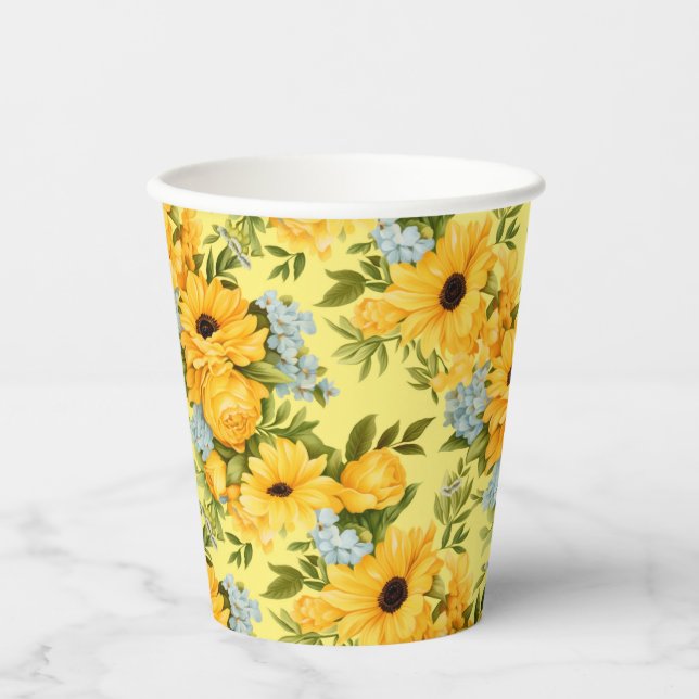 Schöne gelbe Blumen Pappbecher (Vorderseite)