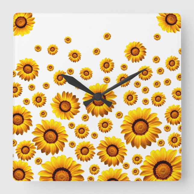 Schöne gelbe Blumen Quadratische Wanduhr (Vorderseite)