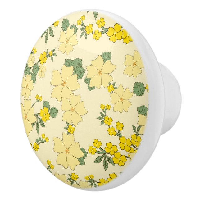 Schöne gelbe Blumenart Keramikknauf (Rechts)