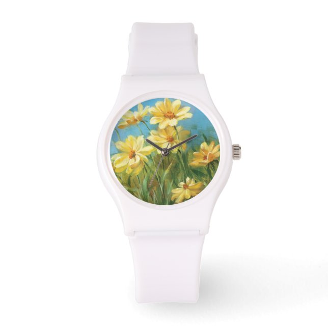 Schöne gelbe Daisies Armbanduhr (Vorderseite)