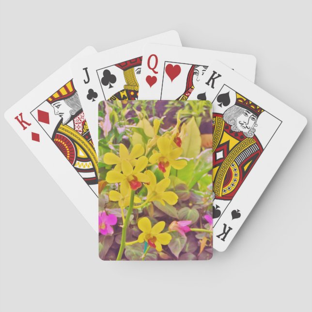 Schöne gelbe Herbstorchideen Spielkarten (Rückseite)