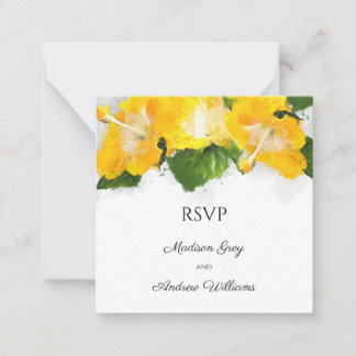 Schöne Gelbe Hibiskus Blume Art Wedding RSVP Mitteilungskarte
