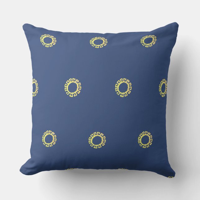 Schöne gelbe Inca Sonne auf blau Kissen (Vorderseite)