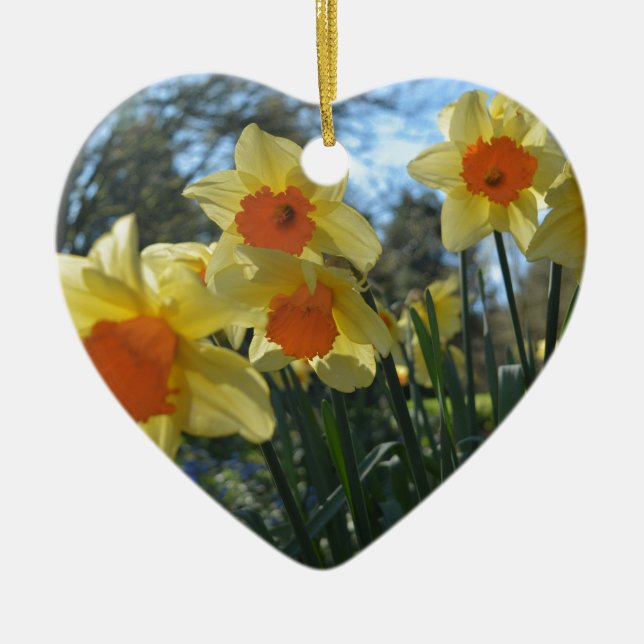Schöne, gelbe, orangefarbene Blume Keramikornament (Vorne)