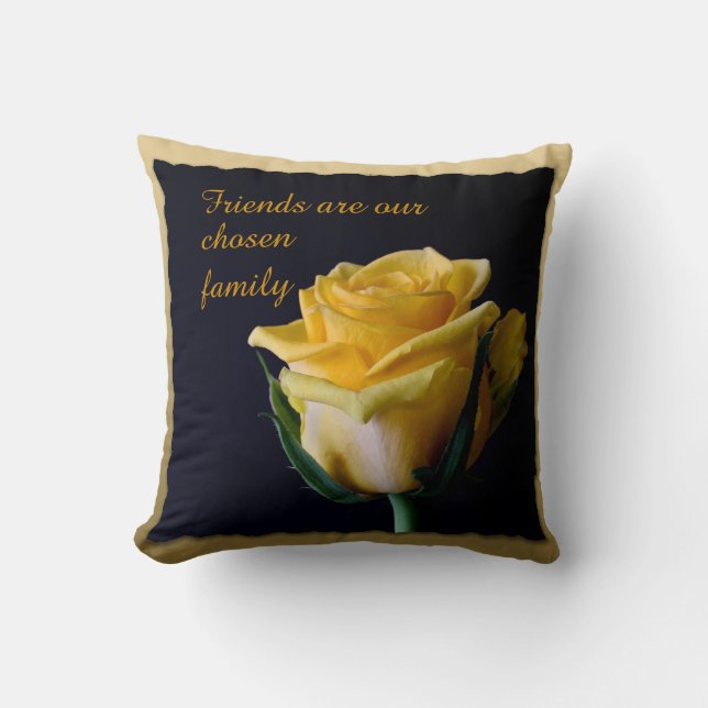 Schöne Gelbe Rose auf Schwarz und Gold Kissen (Vorderseite)