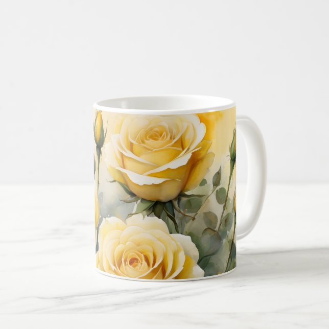 Schöne Gelbe Rosen Kaffeetasse (VorderseiteRechts)
