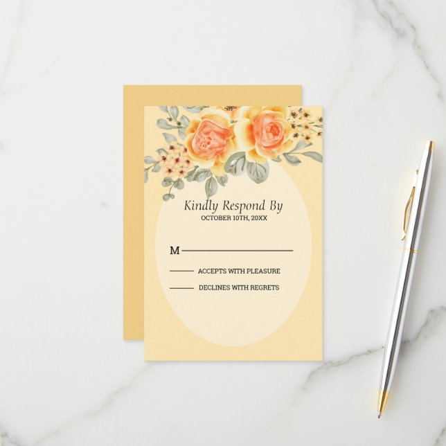 Schöne Gelbe Rosen RSVP Karte (Vorderseite/Rückseite Beispiel)