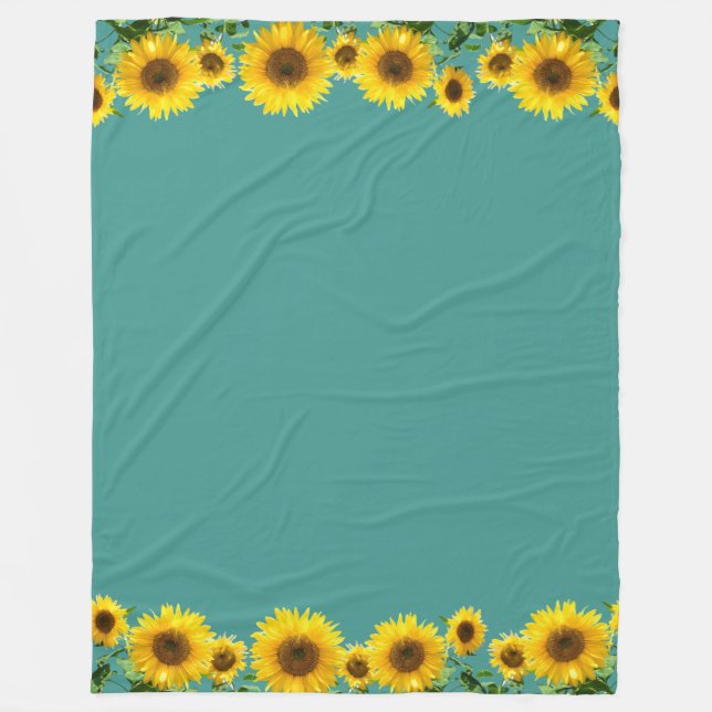 Schöne gelbe Sonnenblumen auf Aquamarinem Fleece B (Vorderseite)