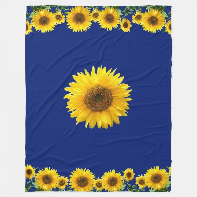 Schöne gelbe Sonnenblumen auf blau Fleecedecke (Vorderseite)