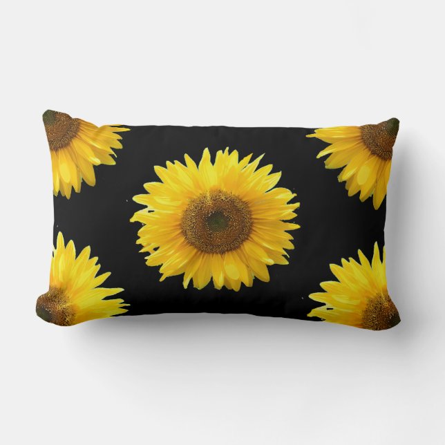 Schöne gelbe Sonnenblumen auf schwarz Lendenkissen (Vorderseite)