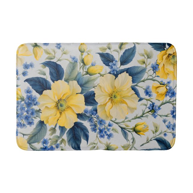 Schöne gelbe und blaue Blumen Badematte (Vorderseite)