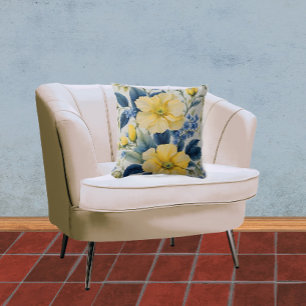 Schöne gelbe und blaue Blumen Kissen