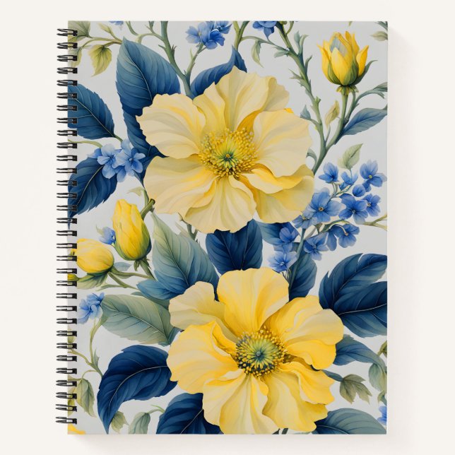 Schöne gelbe und blaue Blumen Notizbuch (Vorderseite)