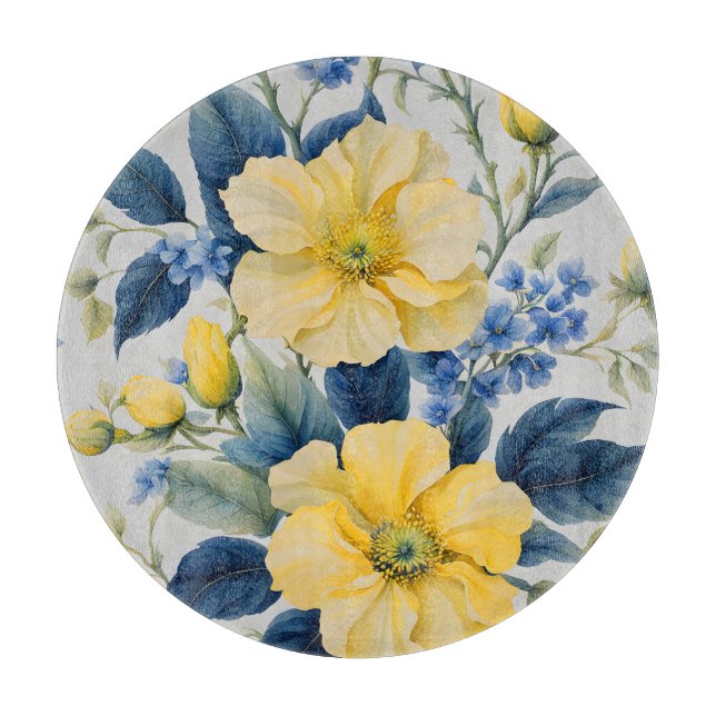 Schöne gelbe und blaue Blumen Schneidebrett (Vorderseite)