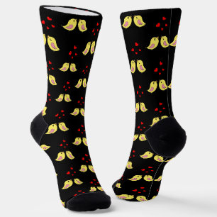 Schöne gelbe Vögel auf schwarzen Crew-Socken Socken