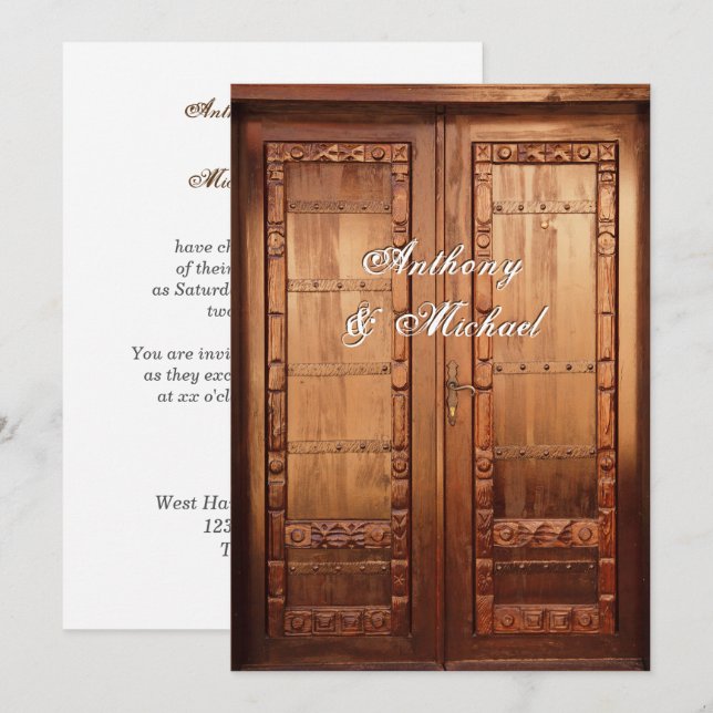 Schöne geschnitzte Holztür Einladung zur Hochzeit (Vorne/Hinten)
