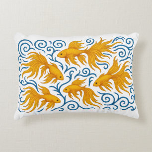 Schöne gestickte goldene Fische Dekokissen