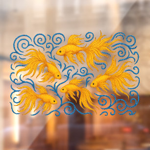 Schöne gestickte goldene Fische Fensteraufkleber