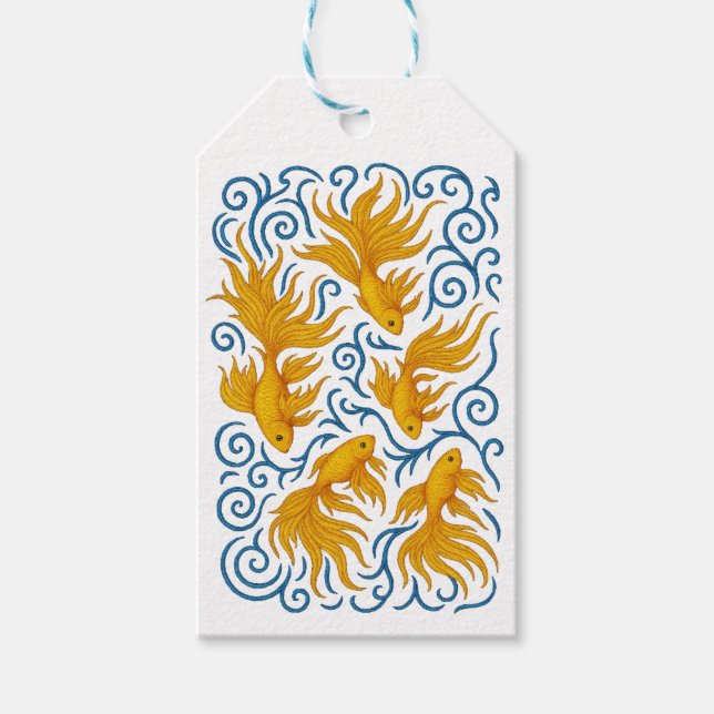 Schöne gestickte goldene Fische Geschenkanhänger (Vorderseite)