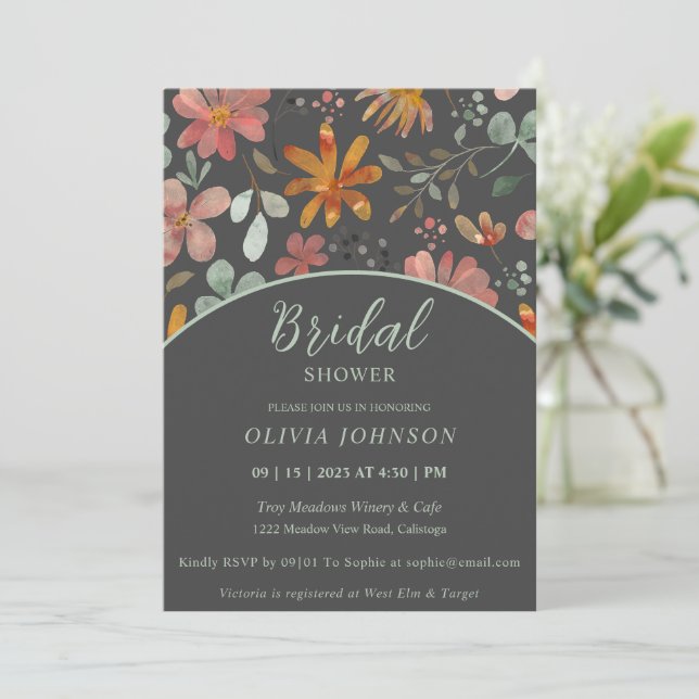 Schöne gestrichene Blume Bridal Dusche Einladung (Stehend Vorderseite)