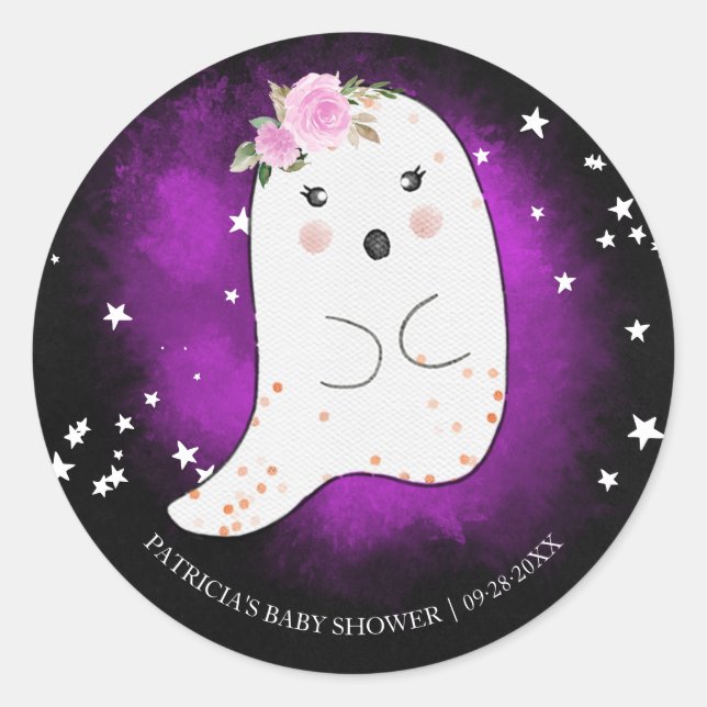 Schöne Ghost Halloween Girl Baby Shower Classic Ro Runder Aufkleber (Vorderseite)