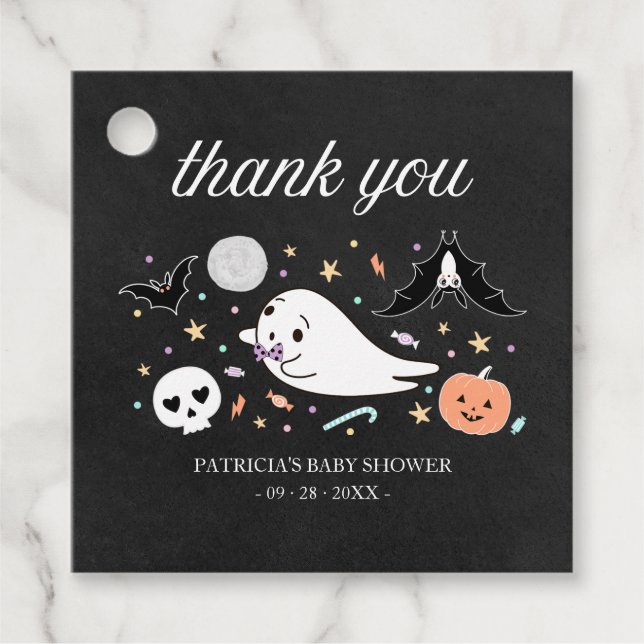Schöne Ghost Halloween Kinderdusche Vielen Dank Geschenkanhänger (Vorderseite)