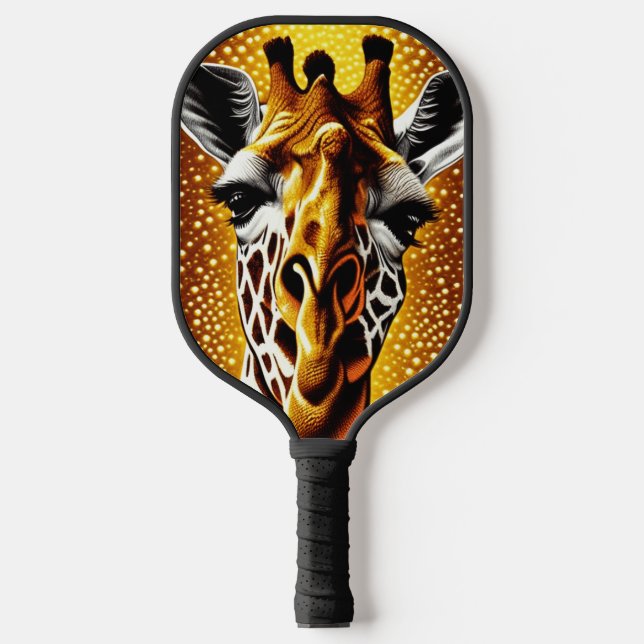 Schöne Giraffe auf einem Glitzer Gold Hintergrund Pickleball Schläger (Vorderseite)