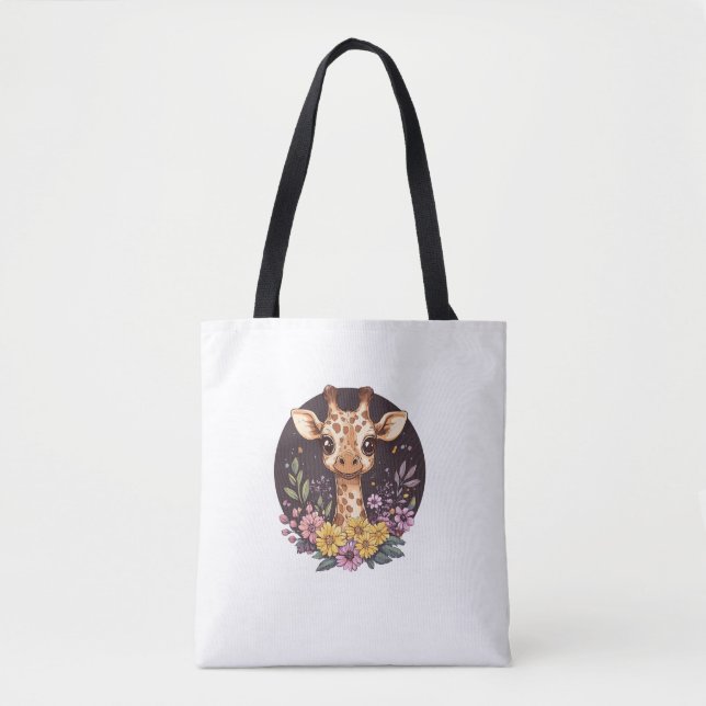 Schöne Giraffe umgeben von Blume Tasche (Vorderseite)