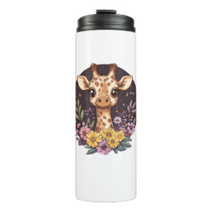 Schöne Giraffe umgeben von Blume Thermosbecher