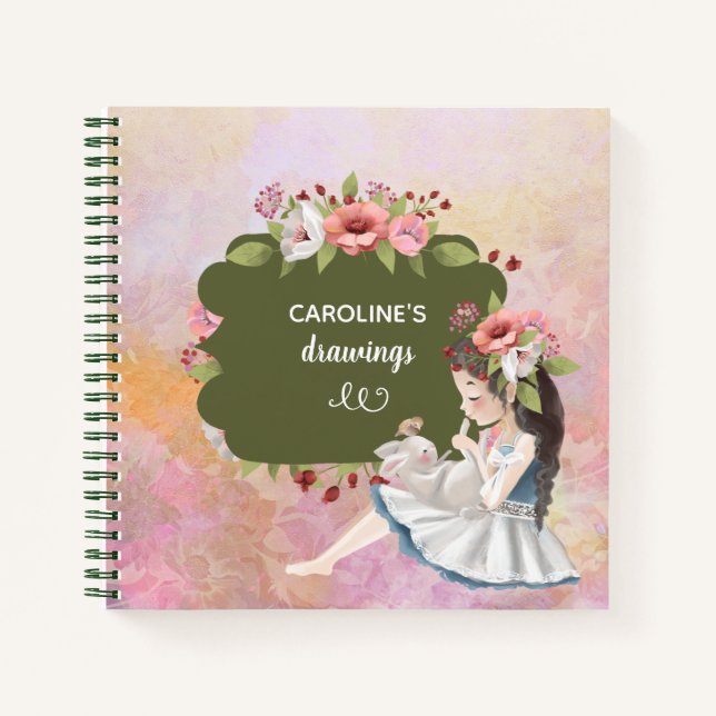 Schöne Girl, Bunny und Blume Notebook Notizbuch (Vorderseite)