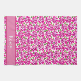 Schöne Girly Hot Pink Rose Muster Name Geschirrtuch