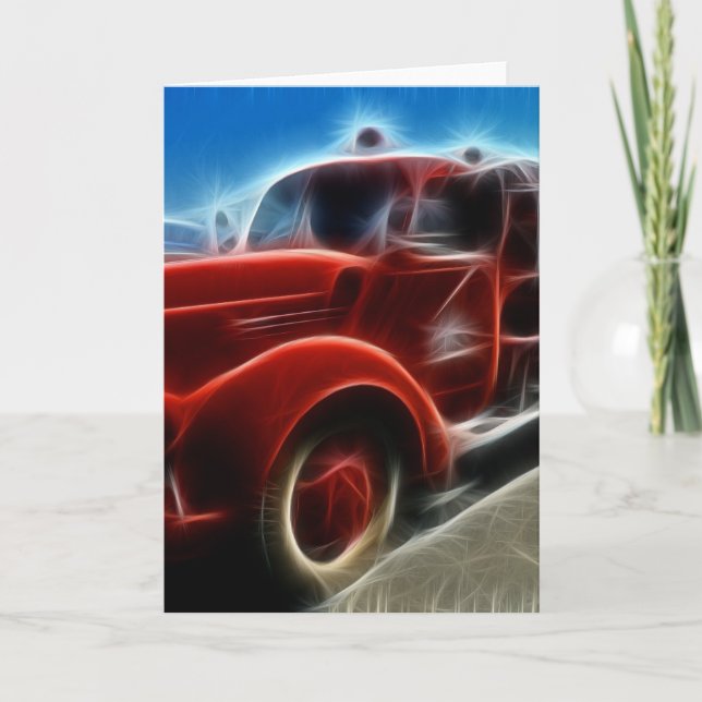 Schöne glänzende antike rote Löschfahrzeug-Kunst Karte (Vorderseite)