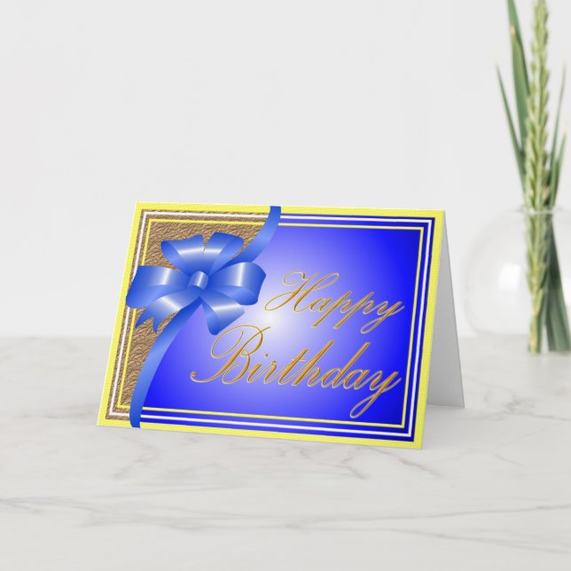 Schöne glänzende blaue Schleife Geburtstag Karte (Vorderseite)