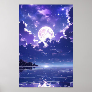 Schöne, glitzernde Vollmondnacht Poster