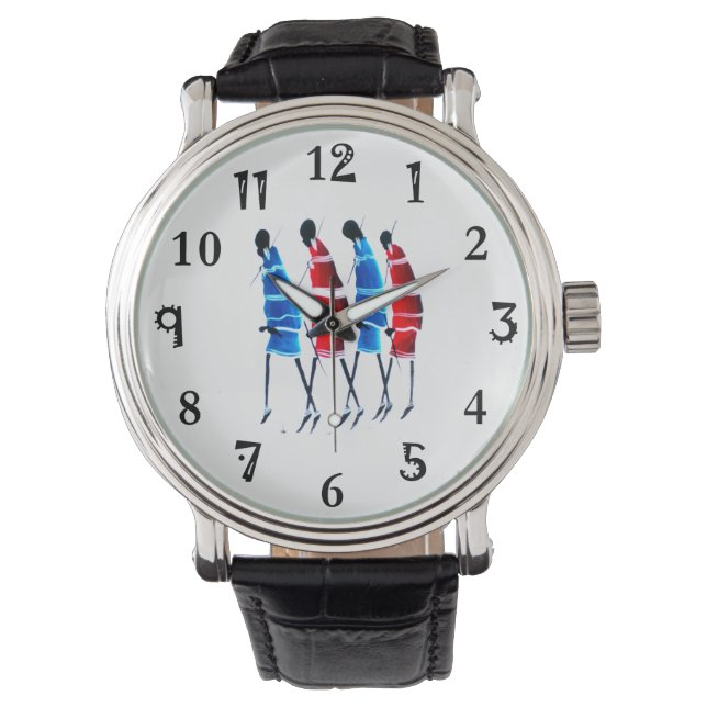 Schöne glückliche Menschen Maasai Moran Walking Ta Armbanduhr (Vorderseite)