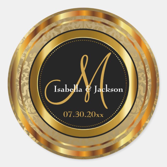 Schöne Gold Damask und Black Runder Aufkleber (Vorderseite)