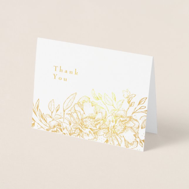 Schöne Gold Foil gezeichnet floral Danke Karte (Vorderseite)