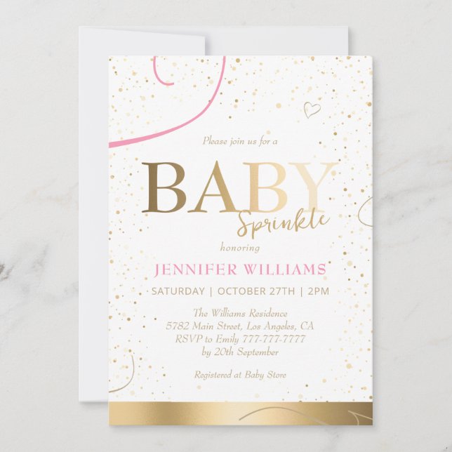 Schöne Gold Girl Baby Sprinkle Dusche Einladung (Vorderseite)