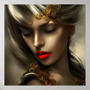 Schöne goldblonde Frauen mit roten Lippen Juwelen  Poster