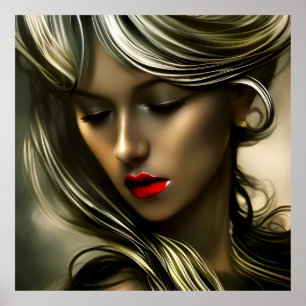 Schöne goldblonde Frauen mit roten Lippen Silber  Poster