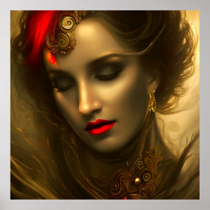 Schöne goldbraune Frauen mit roten Lippen Schmuck Poster