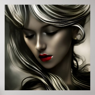 Schöne Goldbronze Blonde Frauen mit roten Lippen 2 Poster