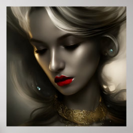 Schöne Goldbronze Blondinnen mit roten Lippen 3 Poster